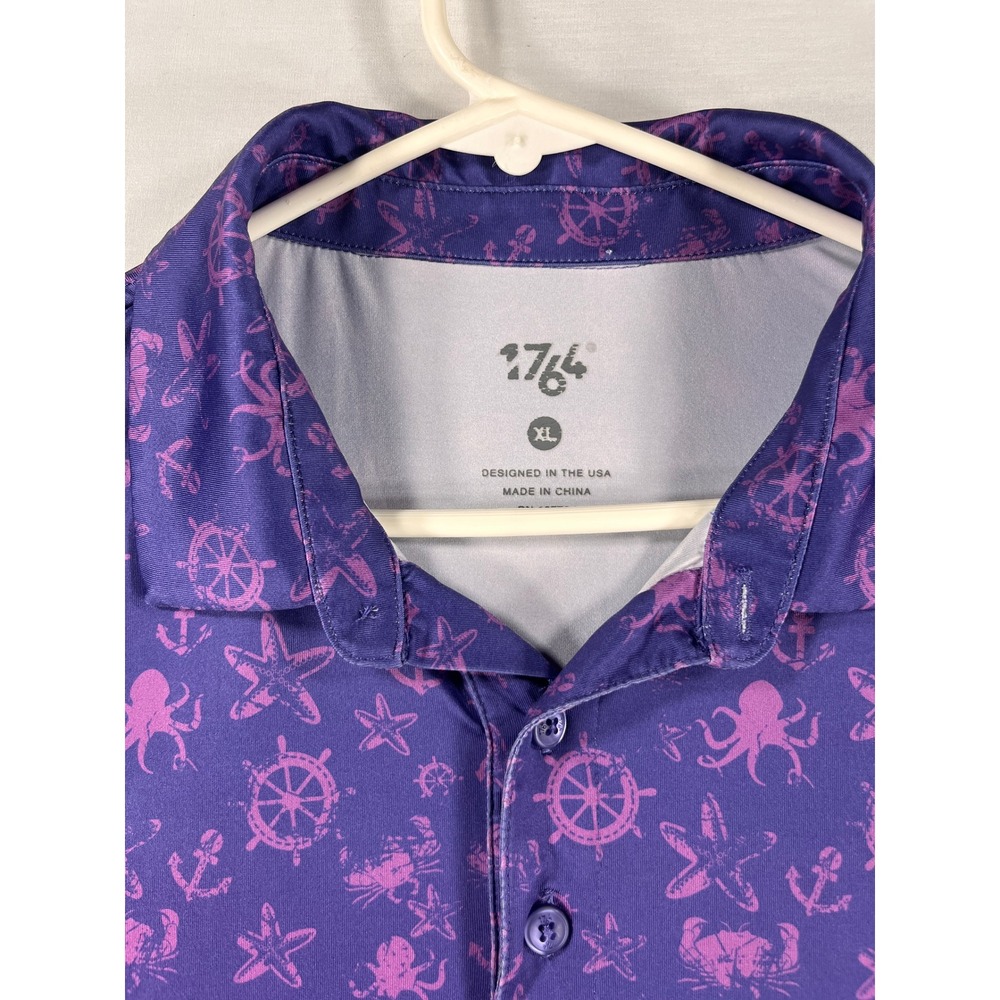 1764 Golf Mens XL Purple Nautical Octopus Crab Performance Polo Shirt SV1321 NEW